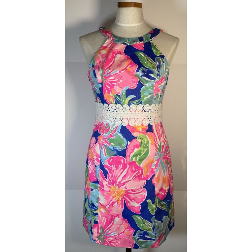 Lilly Pulitzer Ashlyn  Dress Ladies 0 Pink Jungle Utopia  Womens EUC Lace EUC